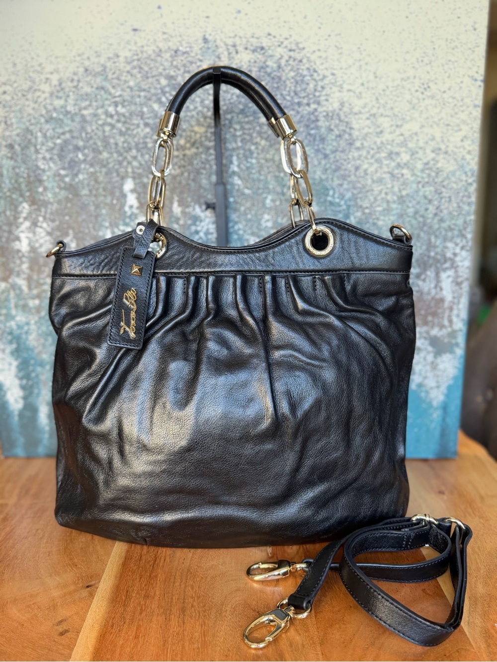 Tosca Blu Vintage Y2K Italian Leather Chain Satchel Crossbody Black EUC
